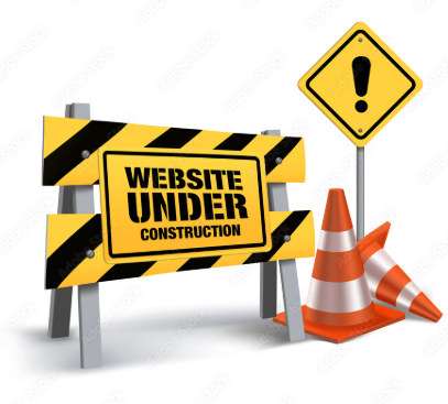 Website in aanbouw: afzetting, pionnen en waarschuwingsbord.